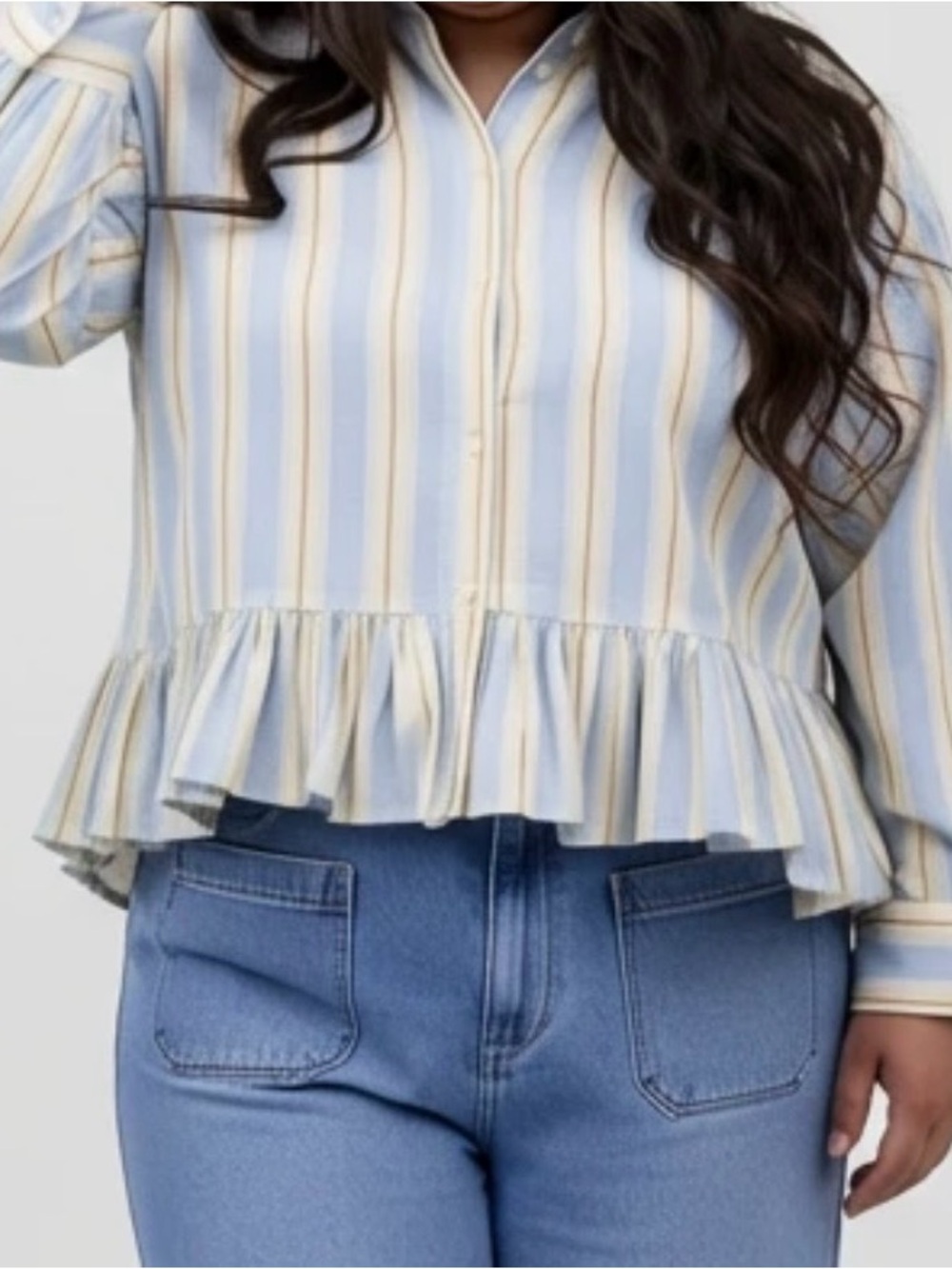 LC Lauren Conrad Blue and White Striped Peplum Button-Up Blouse